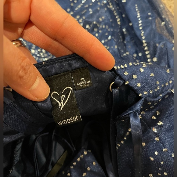 Womens Royal Blue V-neck Glitter Hi-cut Slit Prom Dress - Picture 3 of 11